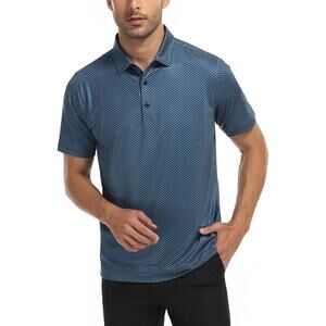 DEOLAX Mens Blue/Black Geometric Quick Dry Golf Polo Size XL 🖤⛳️💙